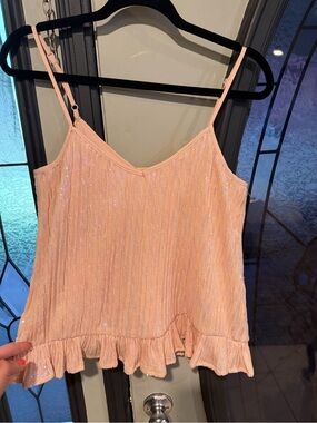 Anthropologie Peach Sequin Ruffle Cami